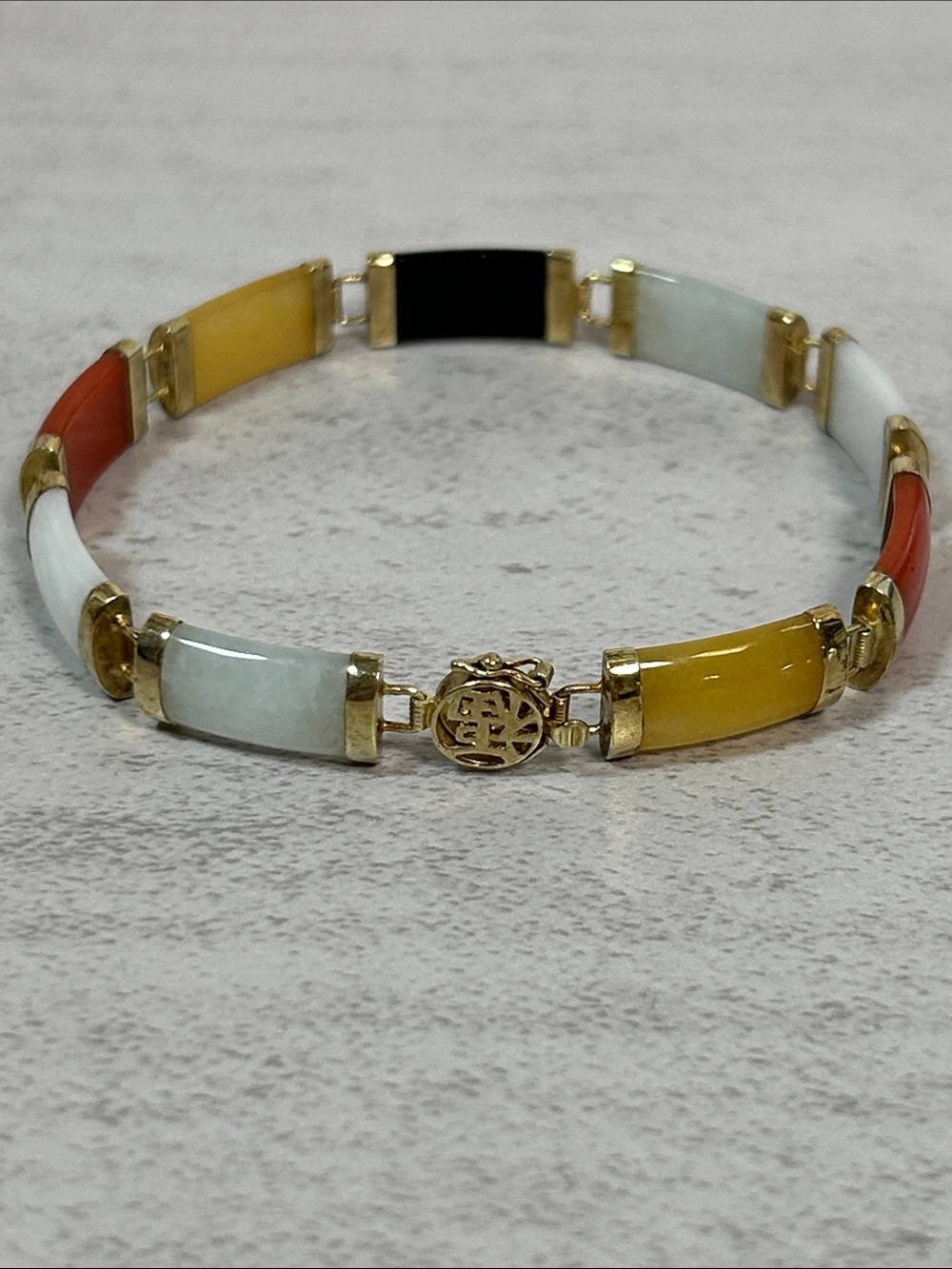 Heng Ngai 10k Gold Multicolor Jade Stone Link Bracelet